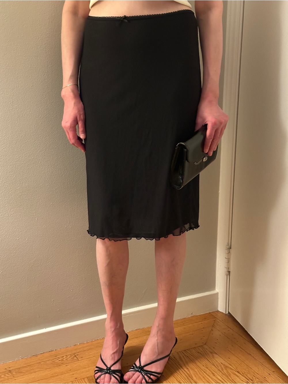 Black Midi Slip Mesh Skirt
